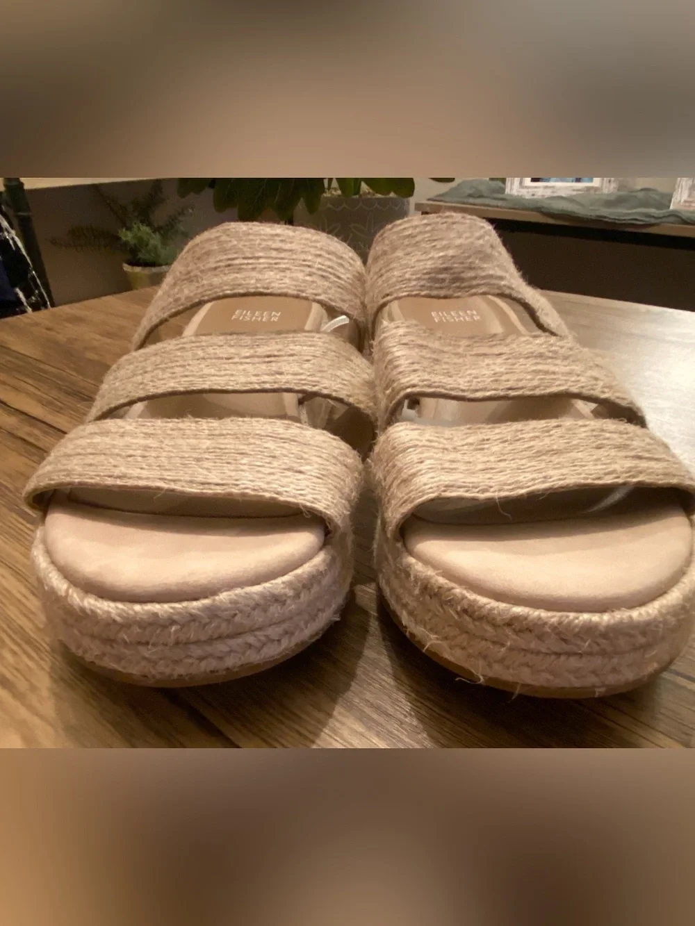 Eileen Fisher-Women’s Beige Jute Rope Platform Slide Sandals SlipOn NWOT Size 8